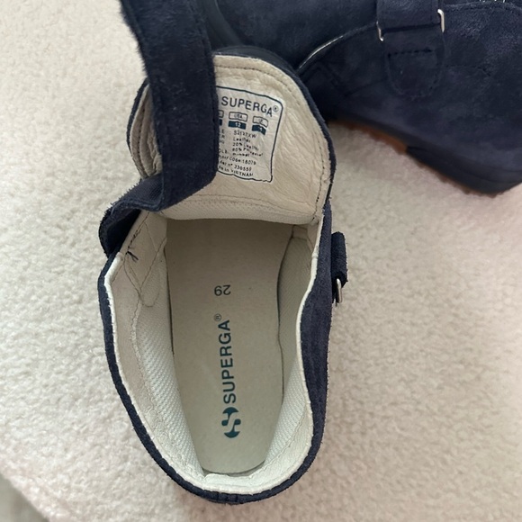 Superga 2173 Kids Strap Slip On Leather Suede Ankle Sneaker Boots Full Blue 12 - Picture 14 of 16